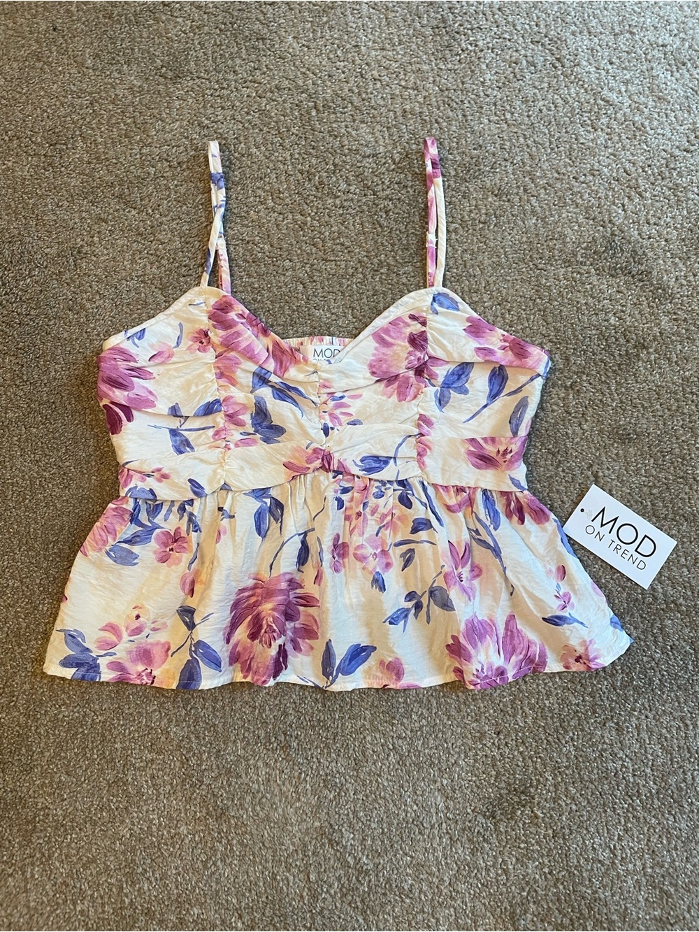 Mod on Trend Floral Printed Baby Doll Top Lavender-M Feminine, flirty, romantic